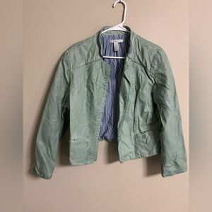 Chicos Mint Green Faux Leather Coat Open No Closures Moto Size 2 / Large